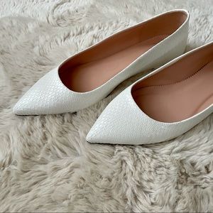 gorgeous white snake pointed JCrew toe flats